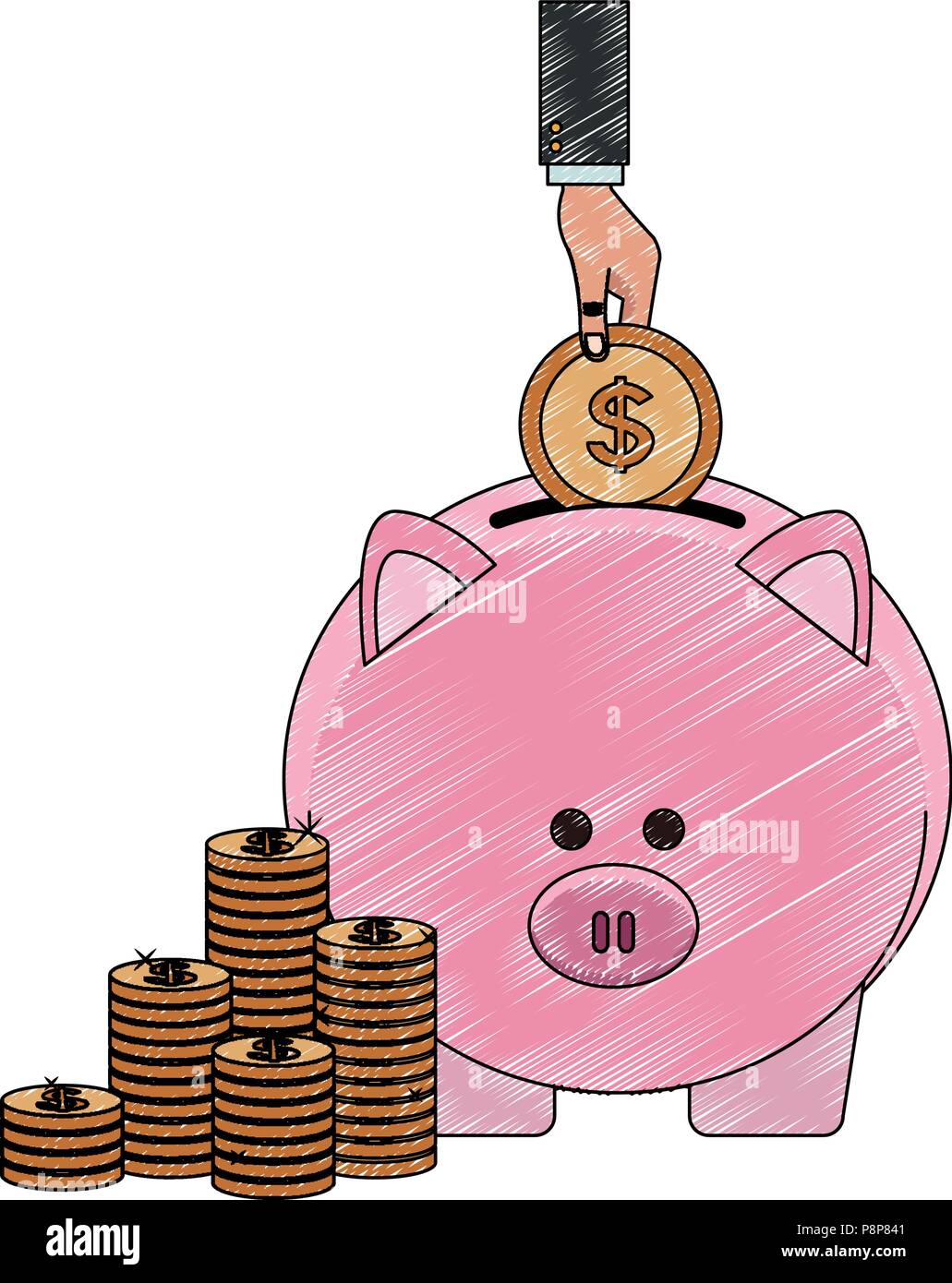 Inserting Money Stock Vector Images Alamy - hand inserting money to piggy scribble stock vector