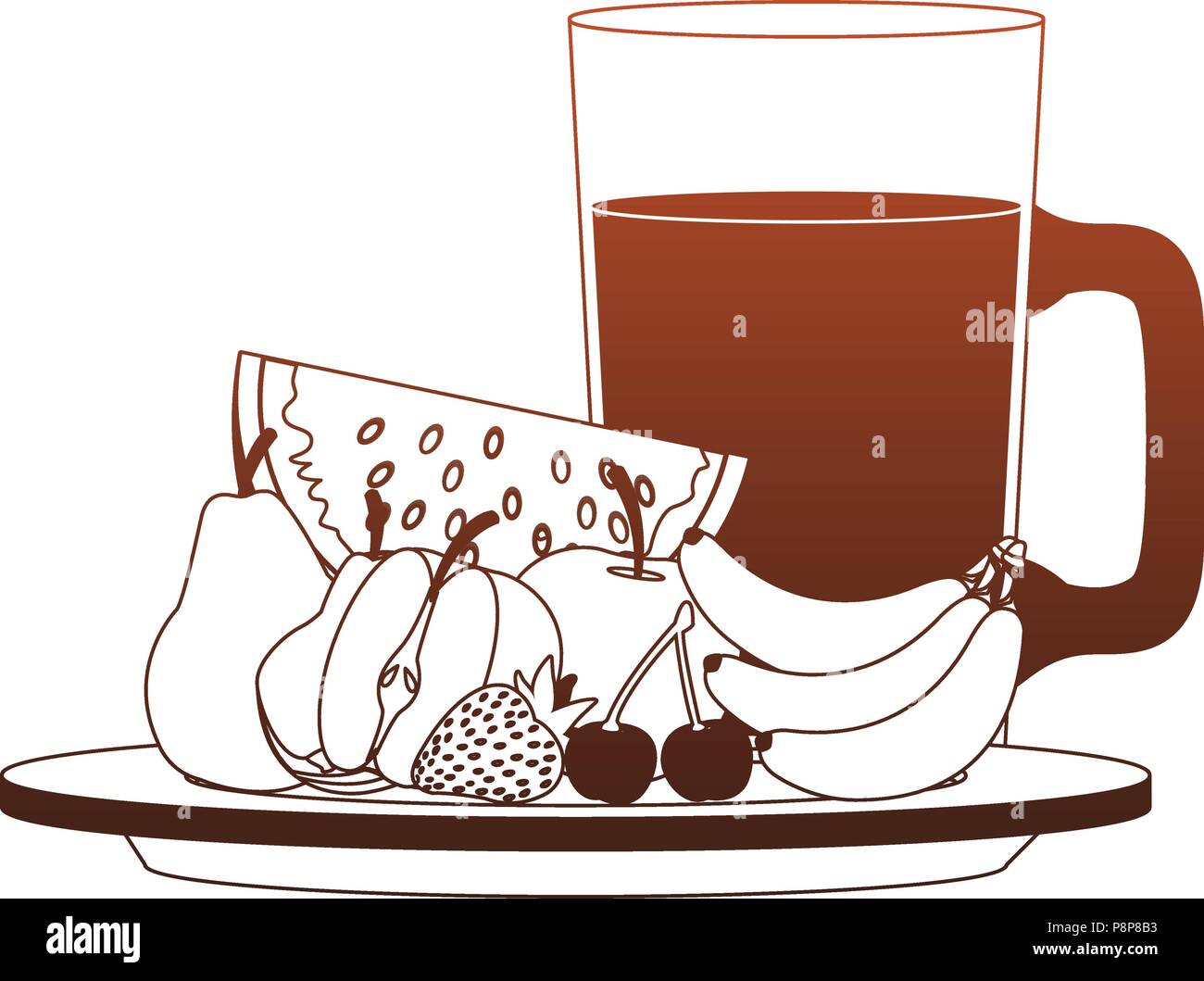 Fruits and juice jar red lines Stock Vector