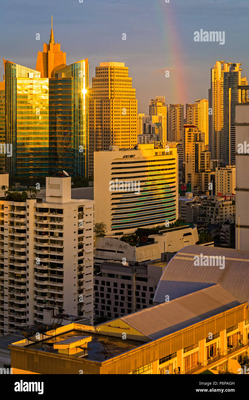 Rainbow Over Bangkok City Skyline Thailand Stock Photo Alamy