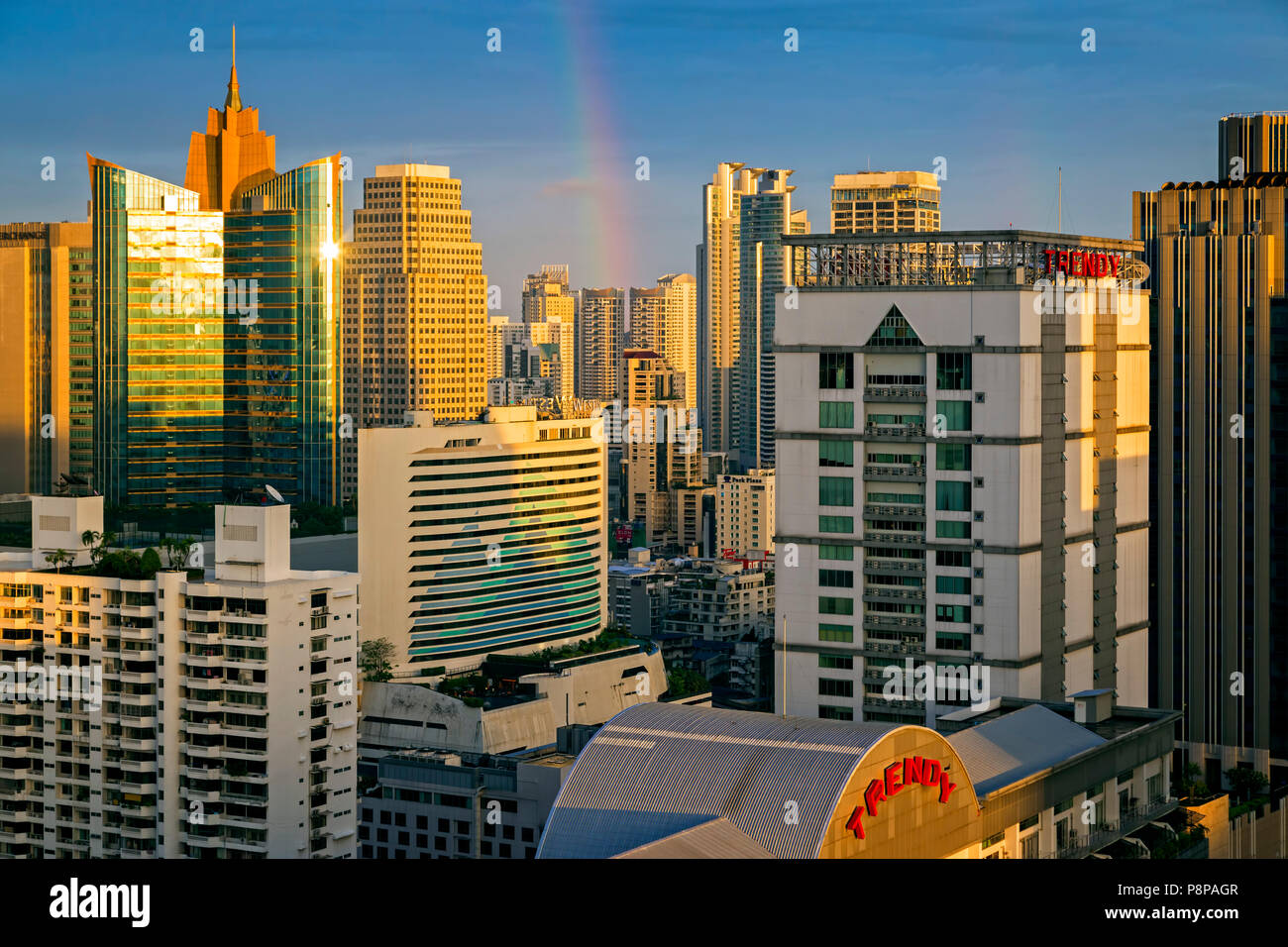 Rainbow Over Bangkok City Skyline Thailand Stock Photo Alamy