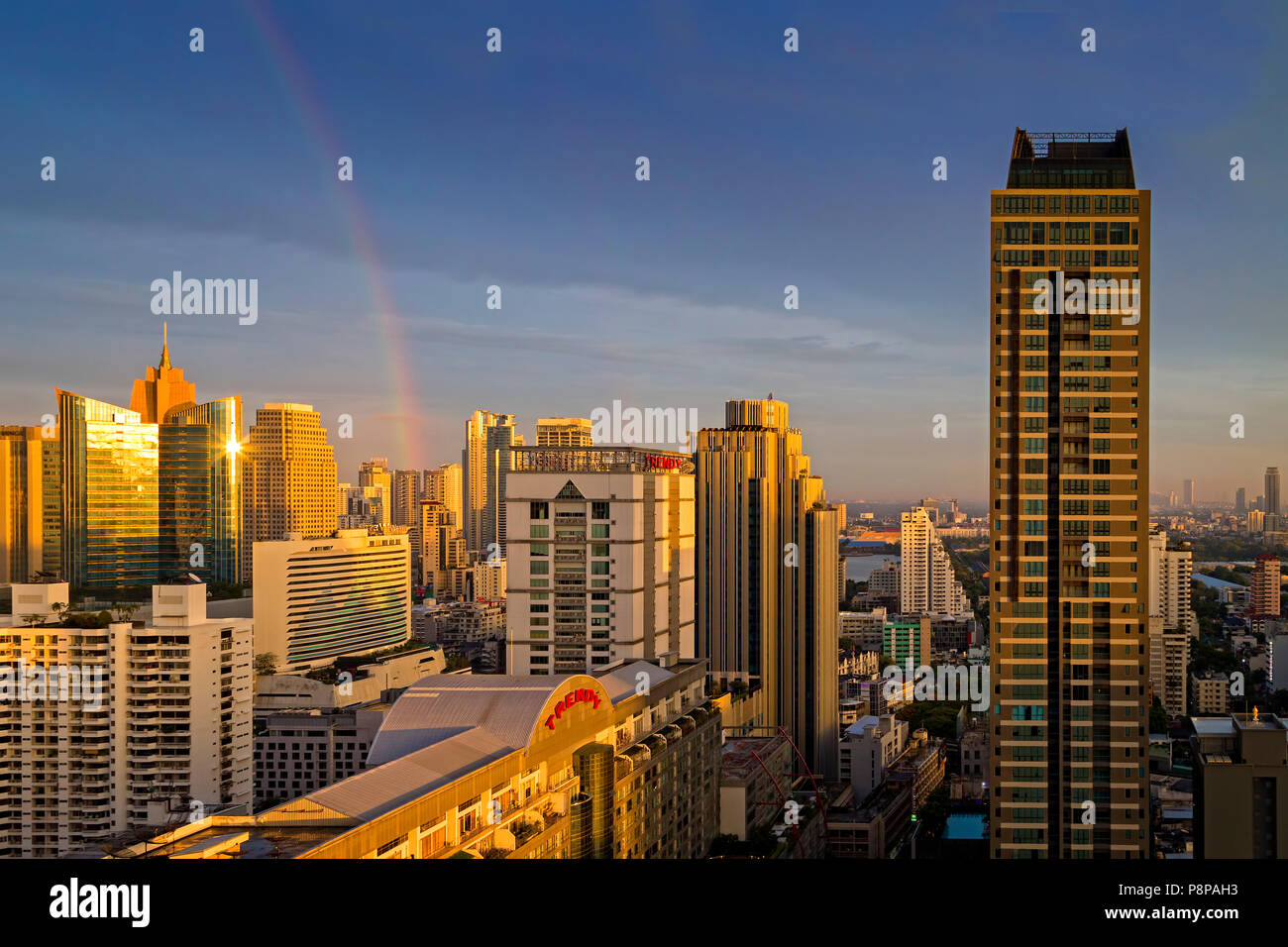 Rainbow Over Bangkok City Skyline Thailand Stock Photo Alamy