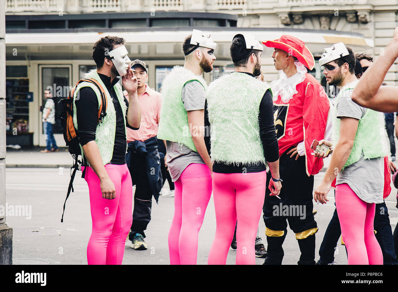Zurich, Switzerland - August 12, 2017: People dressed up for the Street  Parade in Zürich. A group of men wearing fancy pink leggings Stock Photo -  Alamy