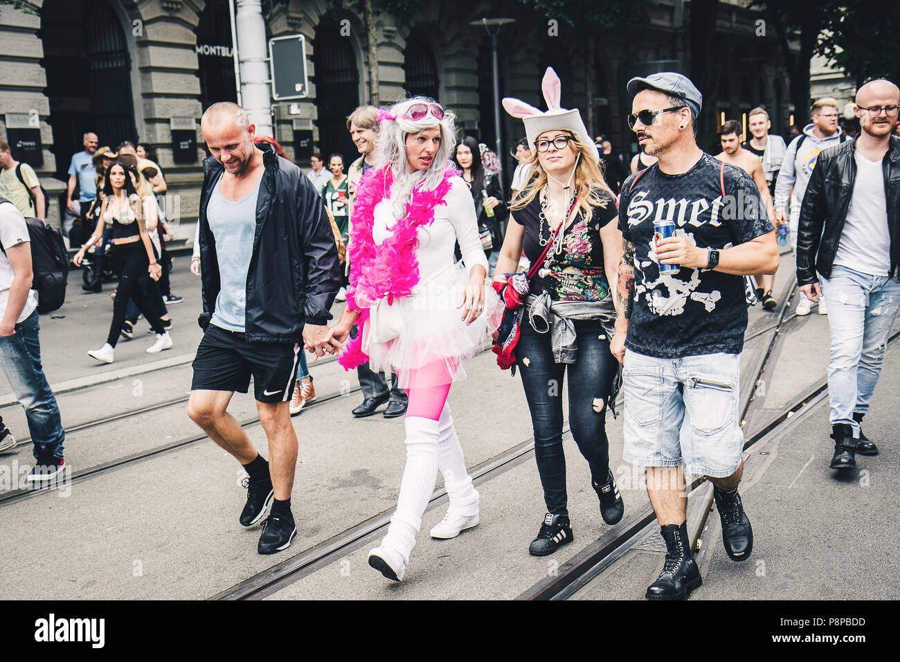 Zurich, Switzerland August 12, 2017 People of all ages dressed up in