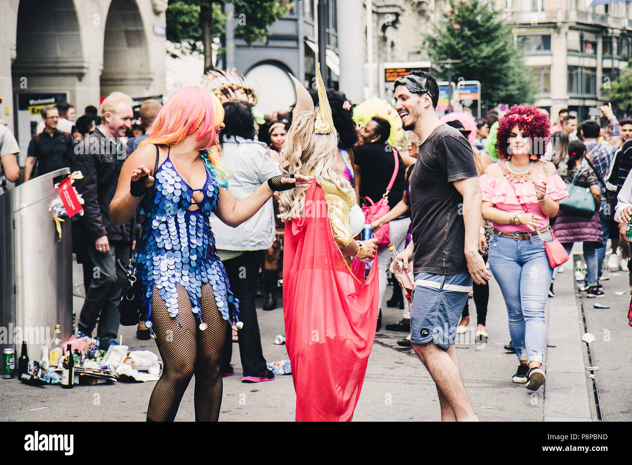 Zurich, Switzerland August 12, 2017 People of all ages dressed up in