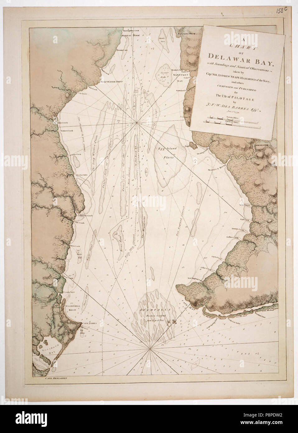 A chart of Delawar Bay, with soundings and nautical observations, taken by Cap.t Sir Andrew Snape Hammond of the Navy, and others . Stock Photo