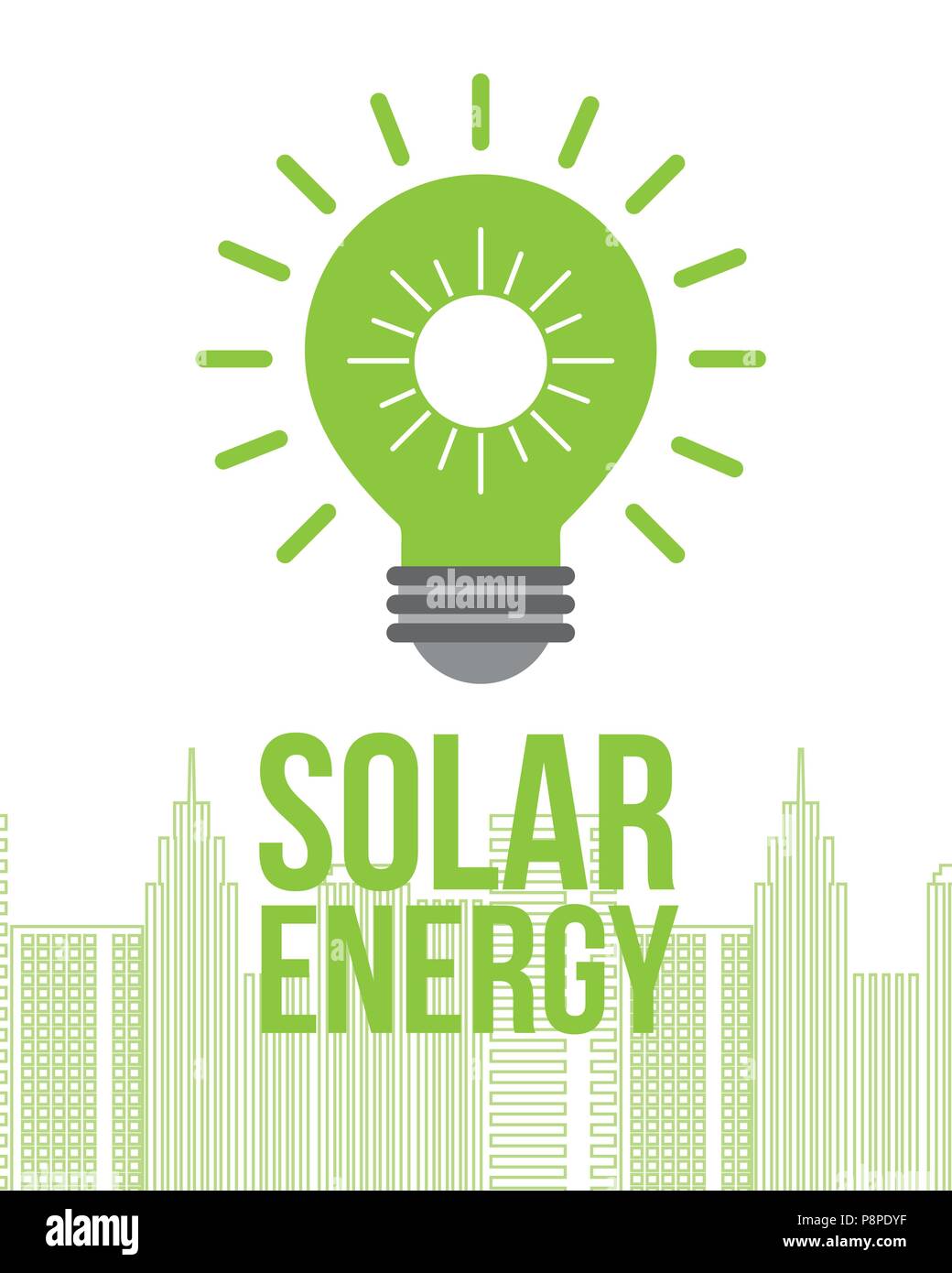 green bulb light solar energy city buildings vector illustration Stock ...