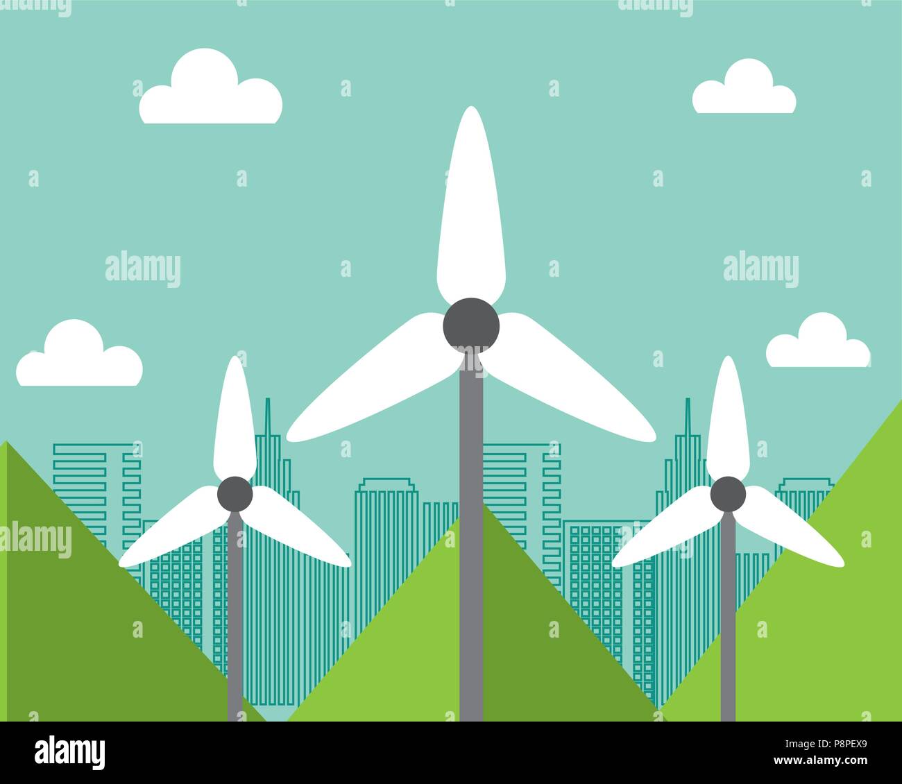 wind power turbine city renewable alternative energy vector ...