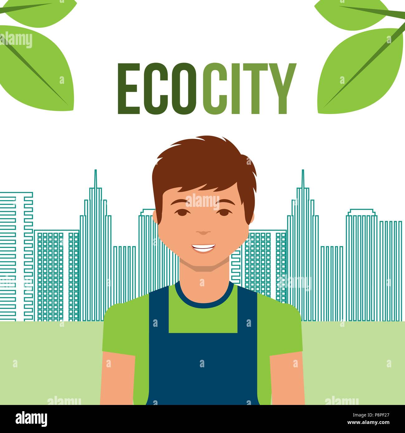 young man eco city urban energy alternative vector illustration Stock ...