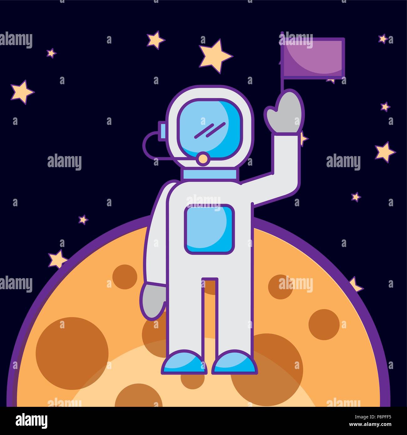 space galaxy card astronaut greeting flag planet stars vector ...