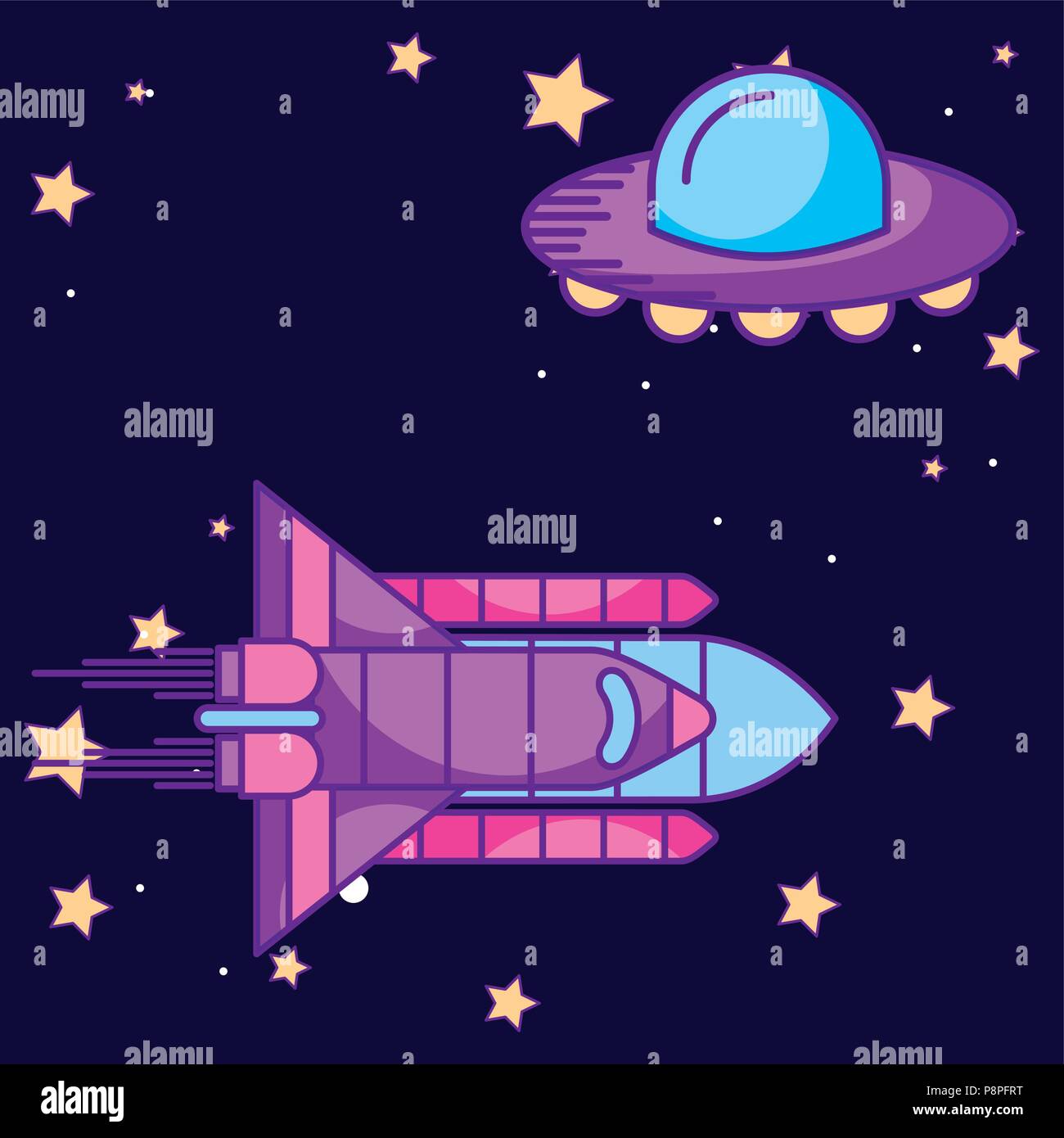 space galaxy card ufo rocket many stars vector illustration Stock ...