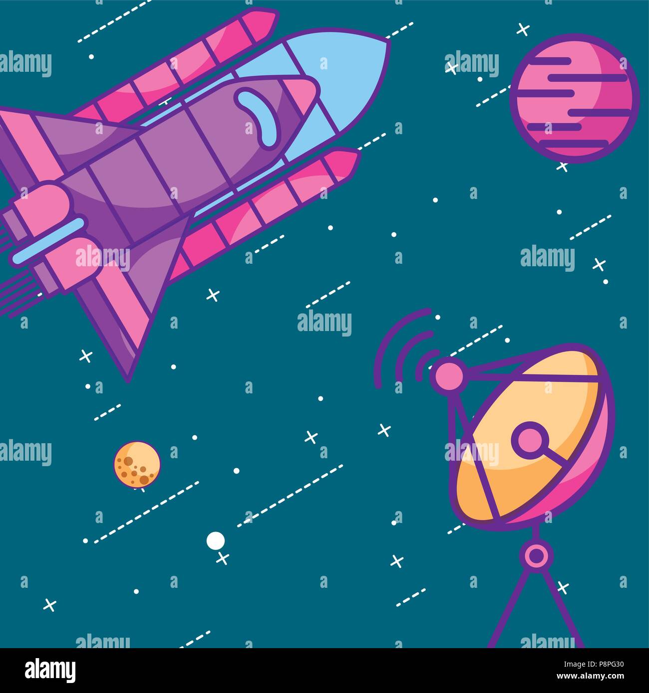 space galaxy card antenna signal planets rocket taking off vector ...