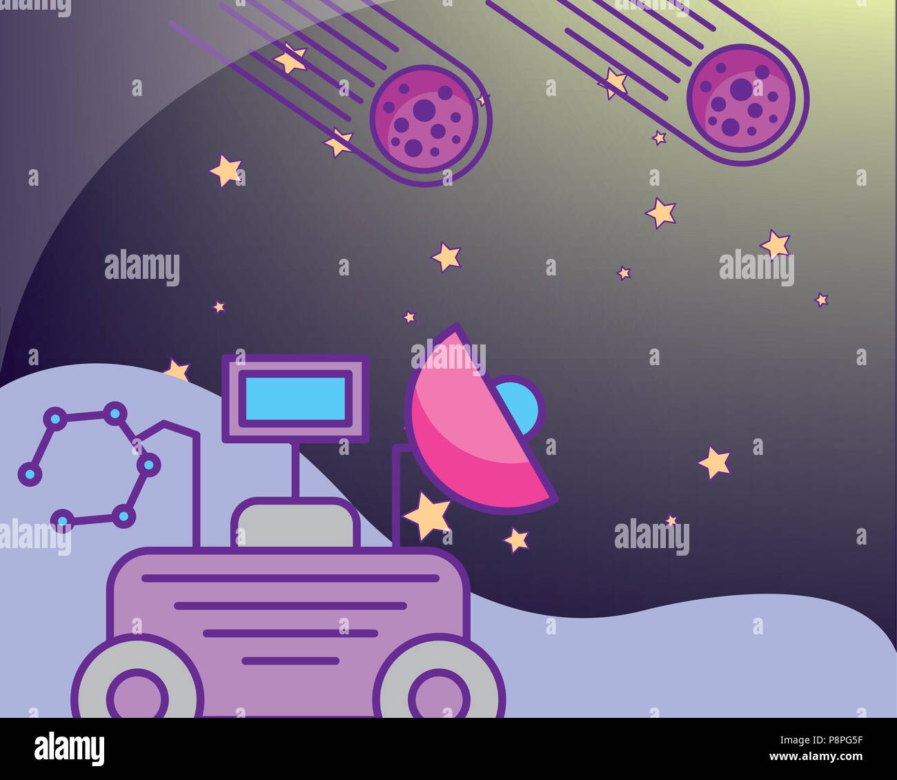 space galaxy card meteorites falling down rover car signal antenna ...