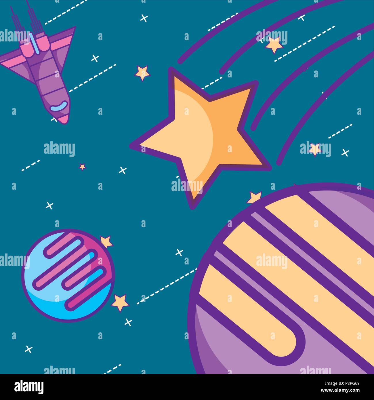 space galaxy card shooting star colors planets vector illustration ...