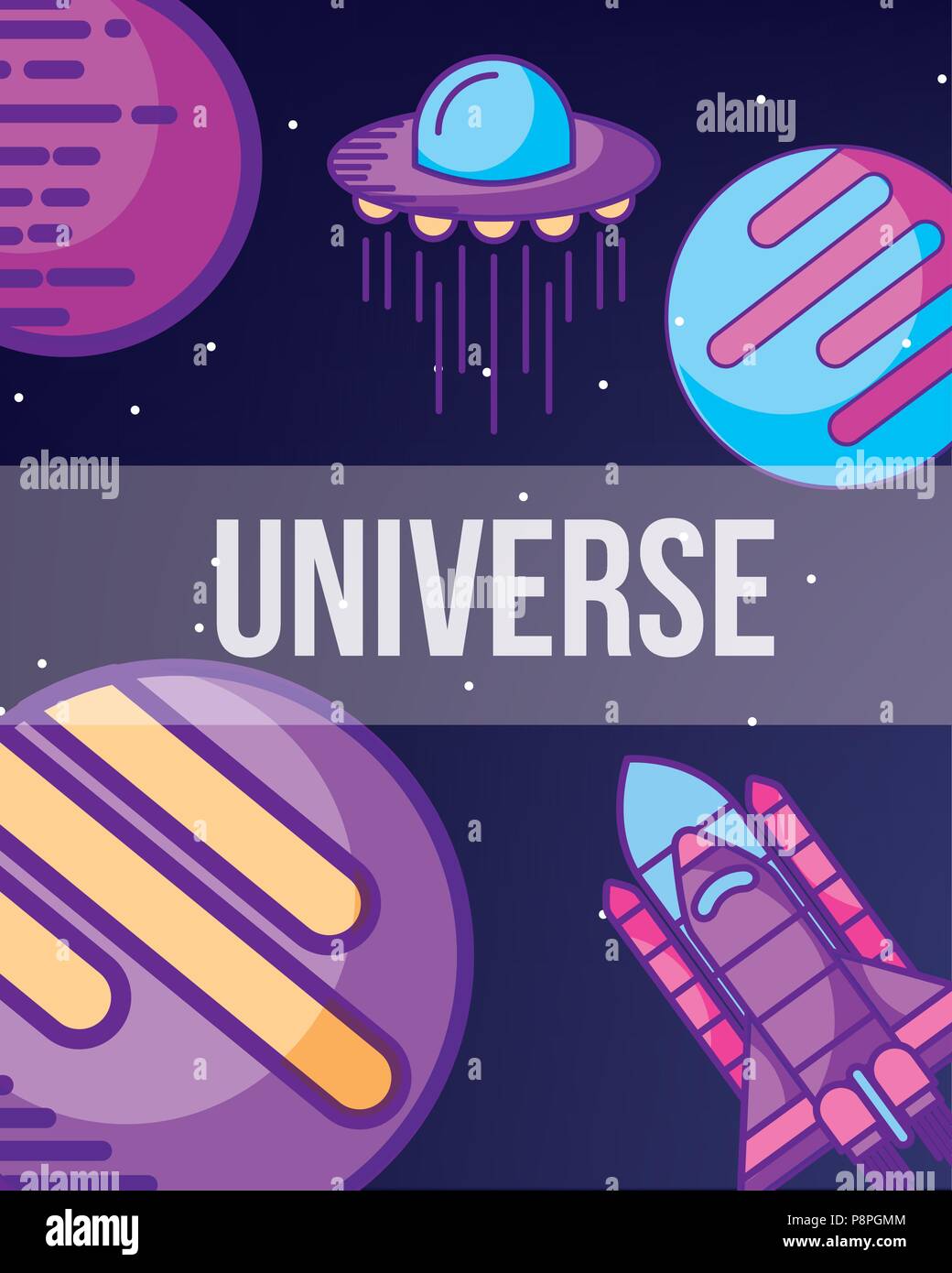 space galaxy cosmic card colors planets rocket taking off explore ufo ...