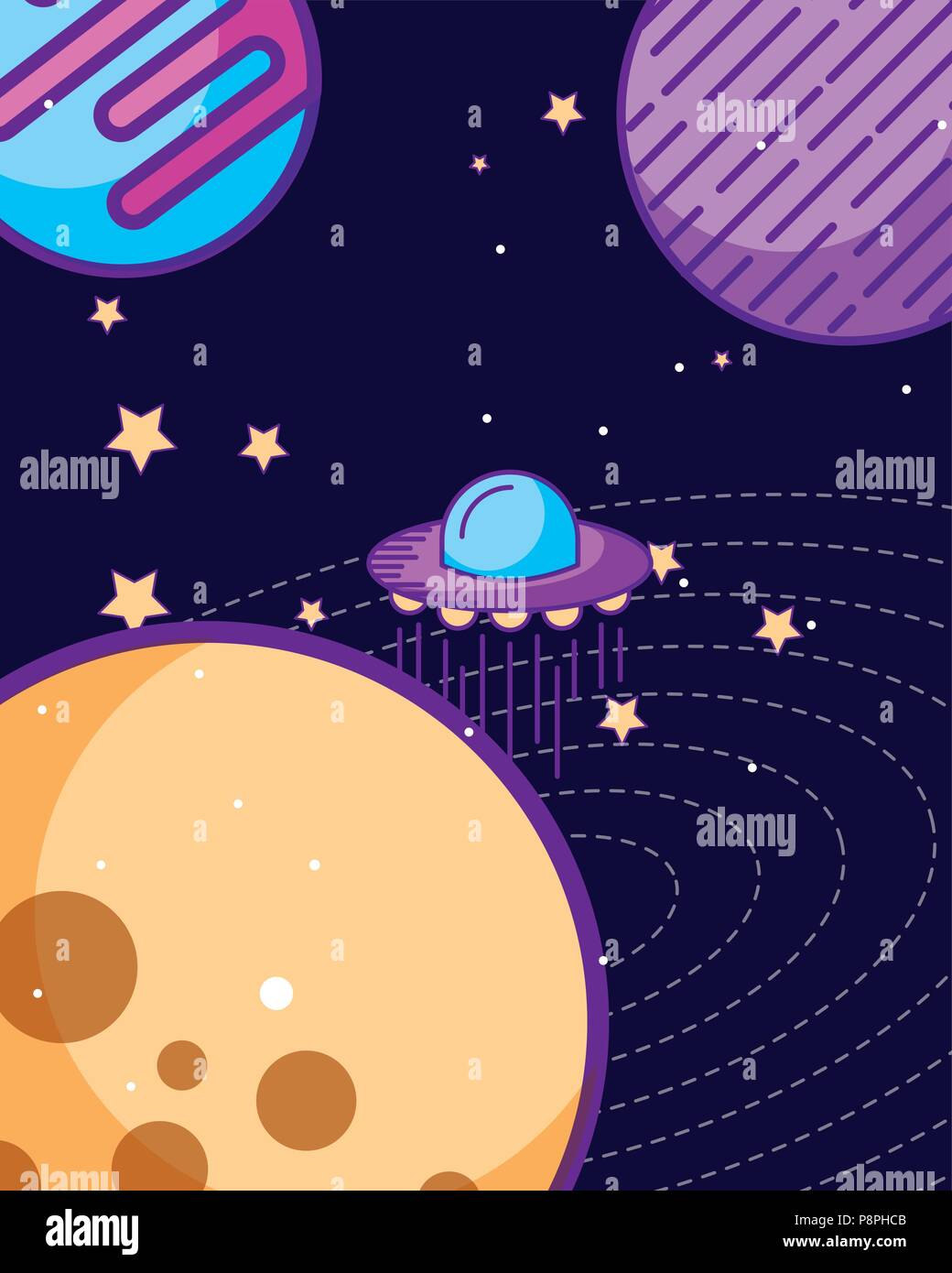 space galaxy cosmic card ufo stars planets colors vector illustration ...