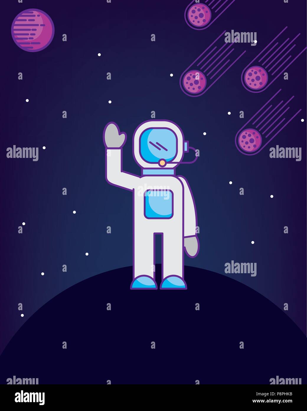 space galaxy cosmic card astronaut greeting on planet meteorites ...