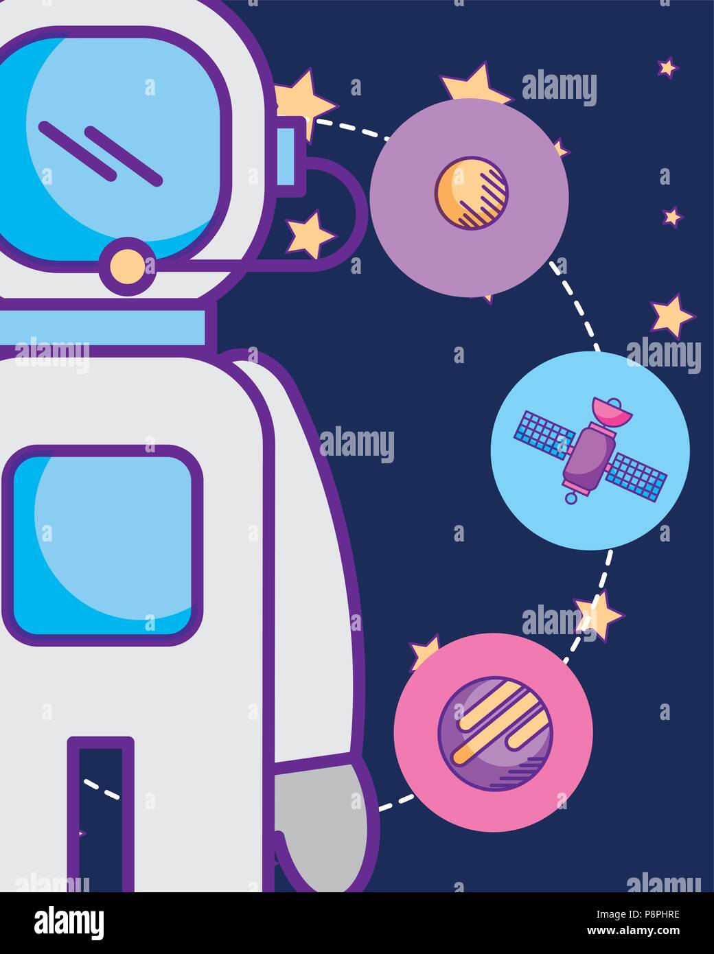 space galaxy cosmic card astronaut connection circles moon satelite ...