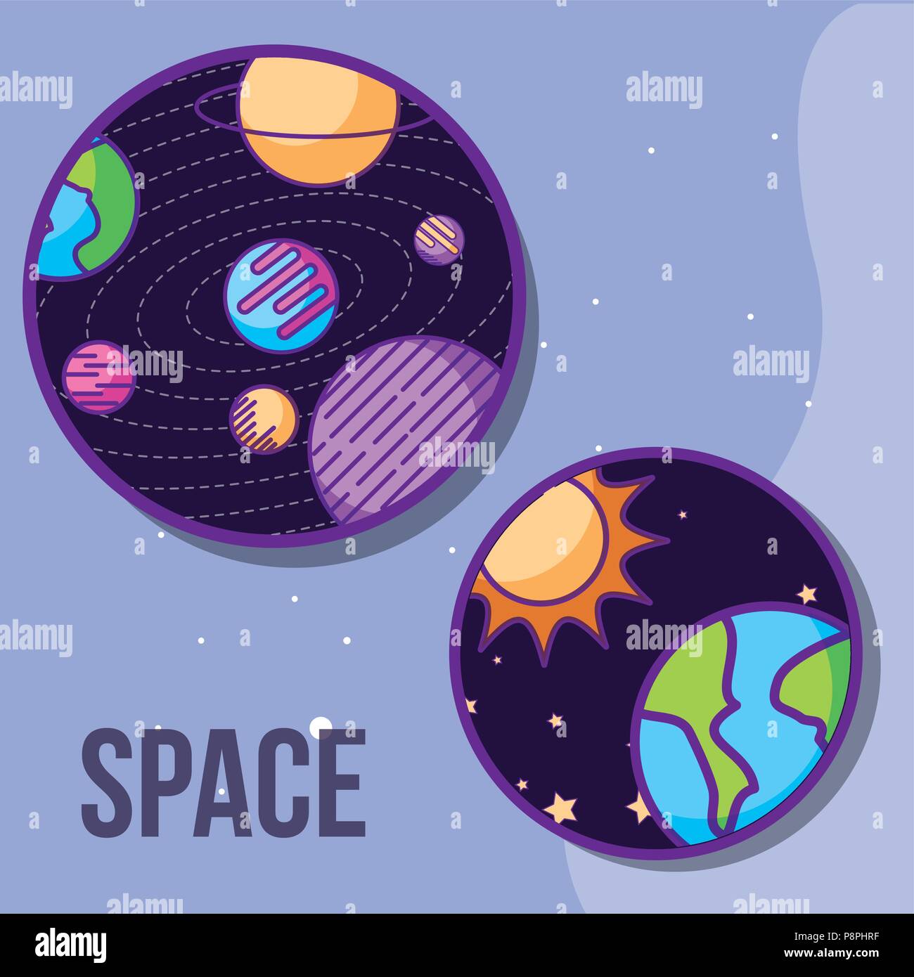 space galaxy cosmic card circles solar system colors vector ...
