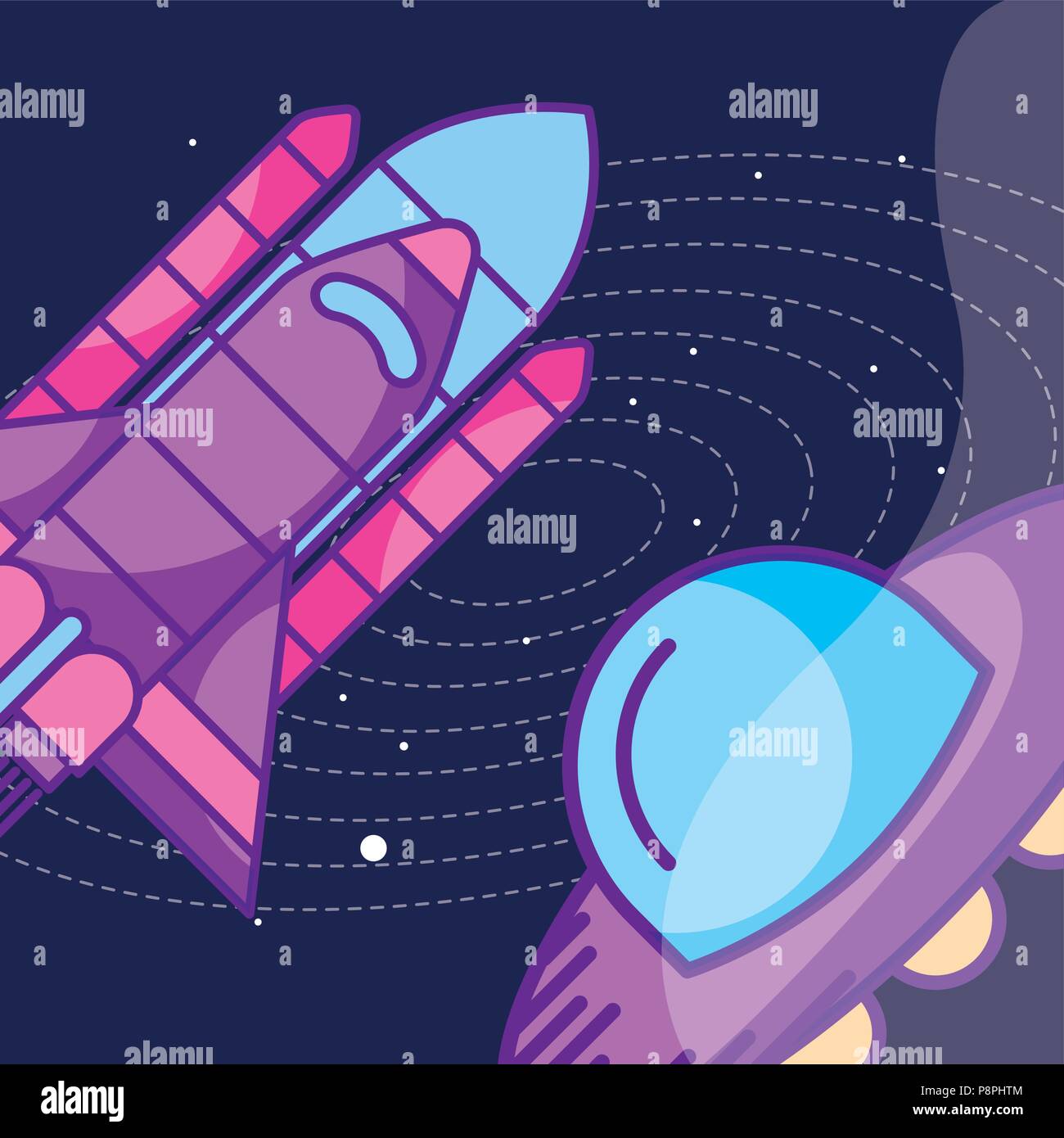 space galaxy cosmic card rocket ufo system explore vector illustration ...