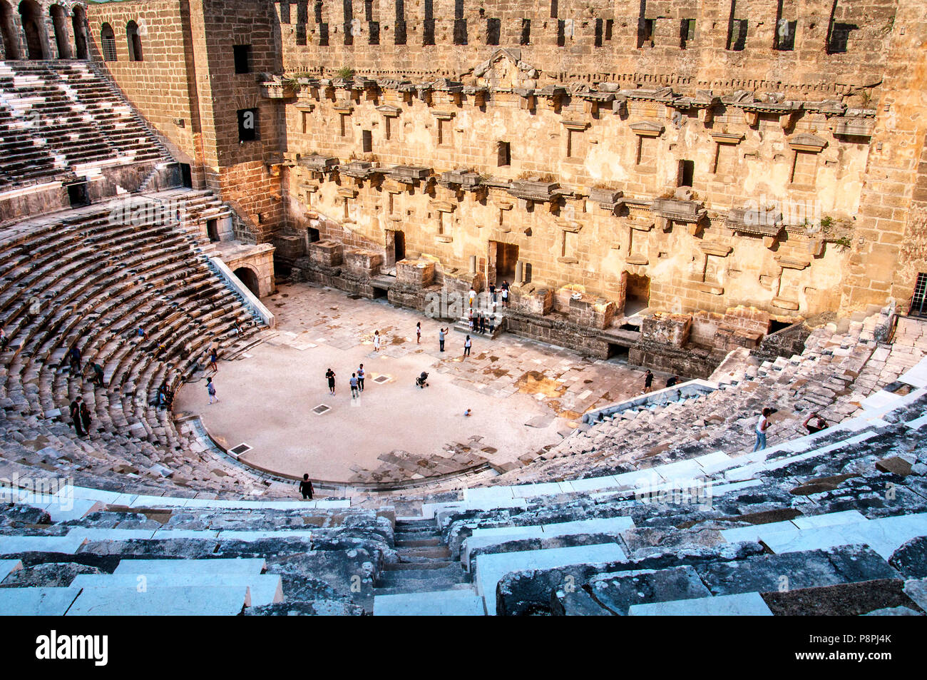 Antalya, TURKEY - June 16, 2018: Located in Antalya, Turkey. Aspendos theater is being visited by tourists Stock Photo