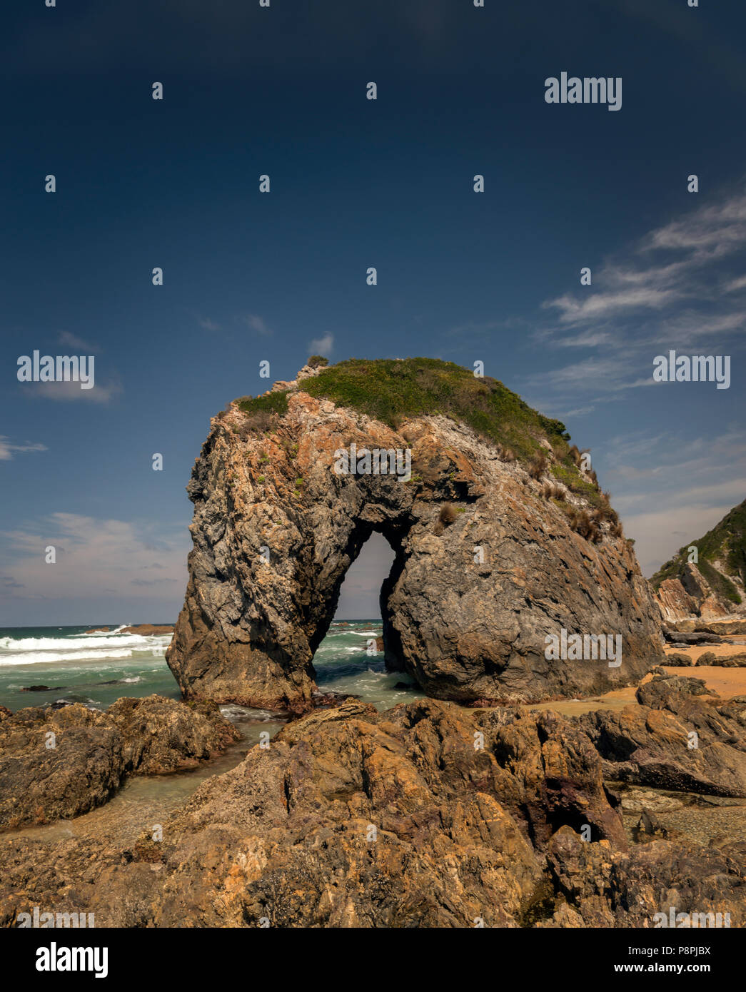 Horse Head Rock,natural rock structure located near Bermagui a small fishing village on the South Coast of New South Wales, Australia. Stock Photo