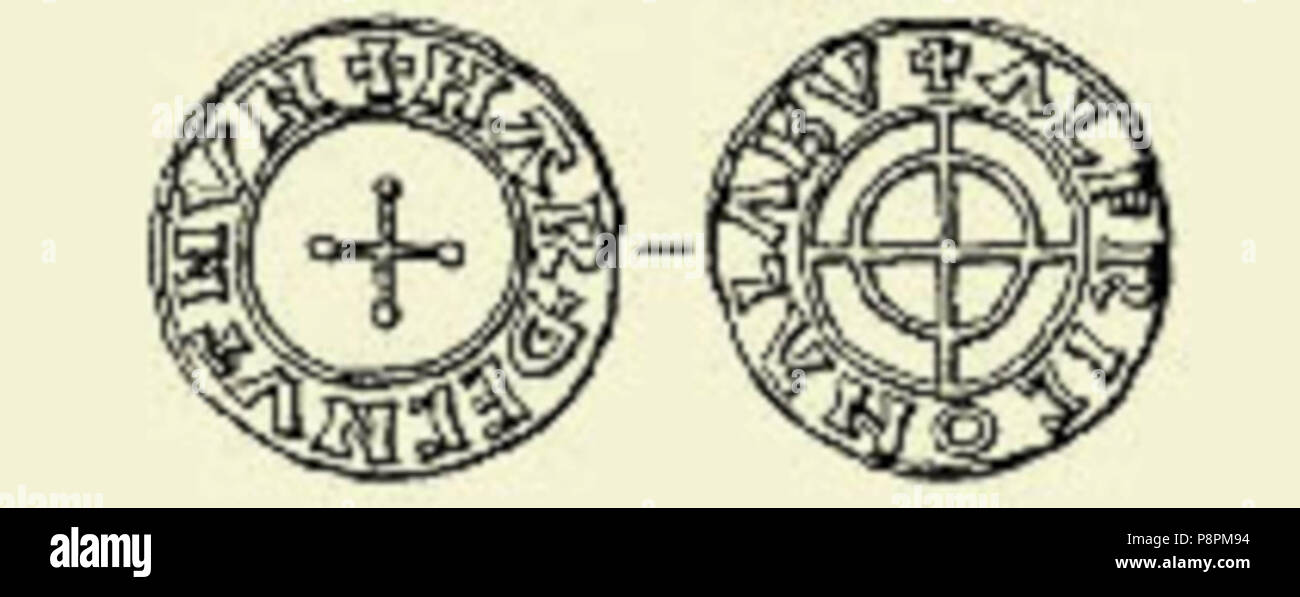 Hardeknud coin embossed Alabu (c. 1040), the original name of Aalborg Stock  Photo - Alamy