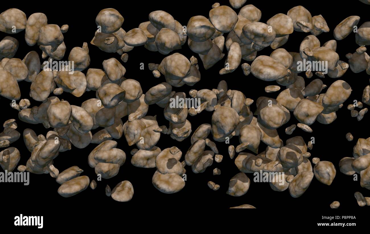 Asteroids on black background. 3d render. Mixed sizes Stock Photo