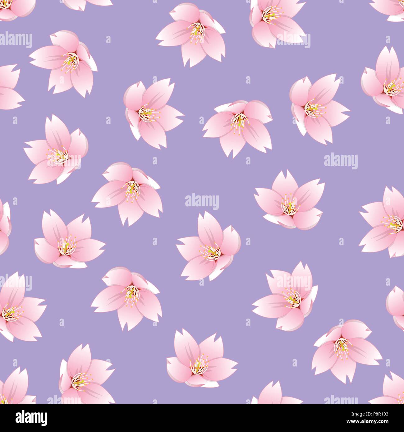 Prunus serrulata Outline - Cherry blossom, Sakura on Purple Background. Vector Illustration. Stock Vector