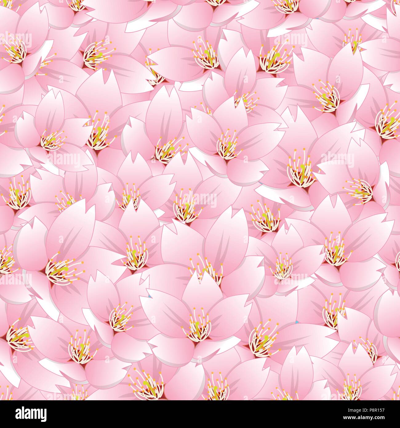Prunus serrulata  - Cherry blossom, Sakura Seamless Background. Vector Illustration. Stock Vector
