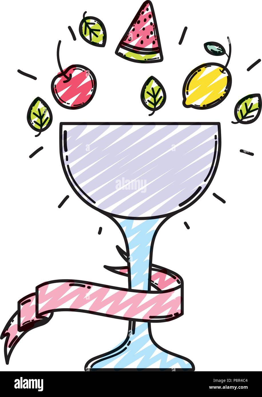 doodle smoothie fruits in the crystal cup with ribbon vector illustration Stock Vector Image