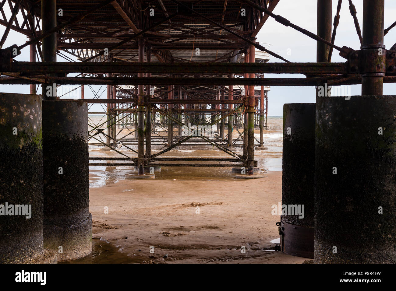 The structure underneath Cromer pier, Norfolk, England Stock Photo