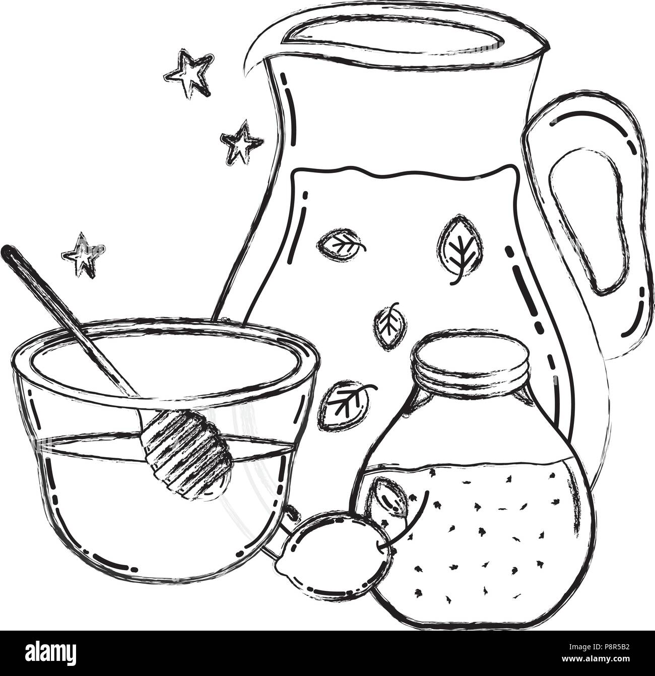 grunge natural juice in the jar and tasty honey vector illustration