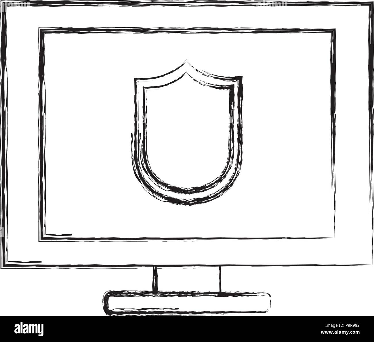 grunge electronic computer with digital shield security vector ...