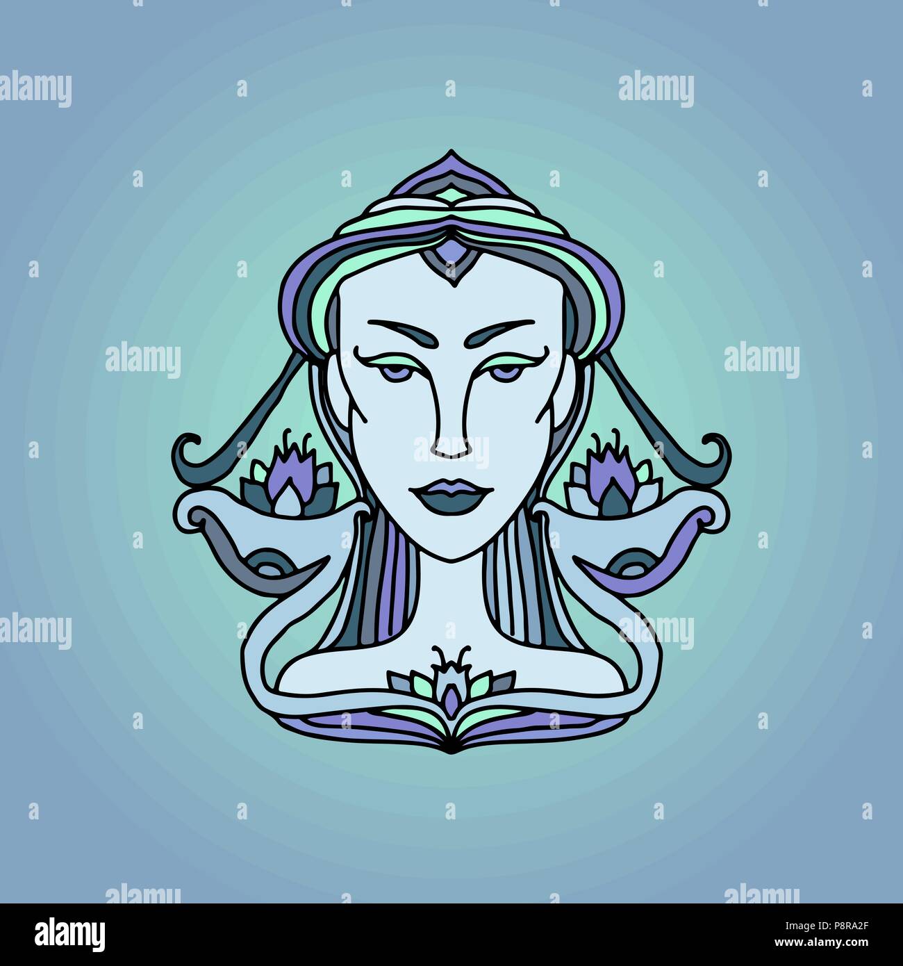 Libra girl portrait. Zodiac sign. Doodle vector illustration. Stock Vector