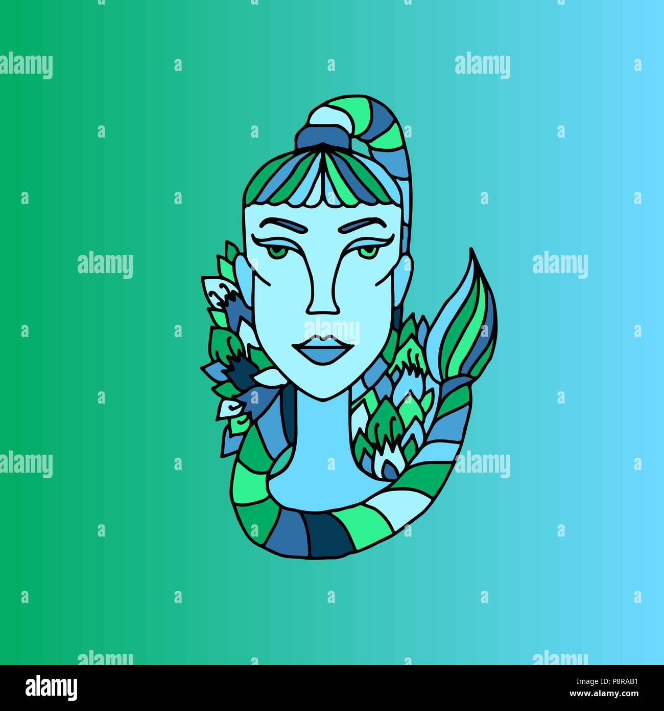 Scorpio girl portrait. Zodiac water sign. Doodle vector illustration. Stock Vector