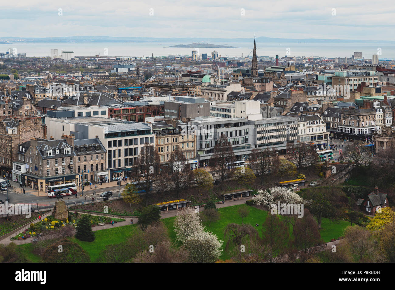 Cityscape of old town Edinburgh with classic Scottish buildings on