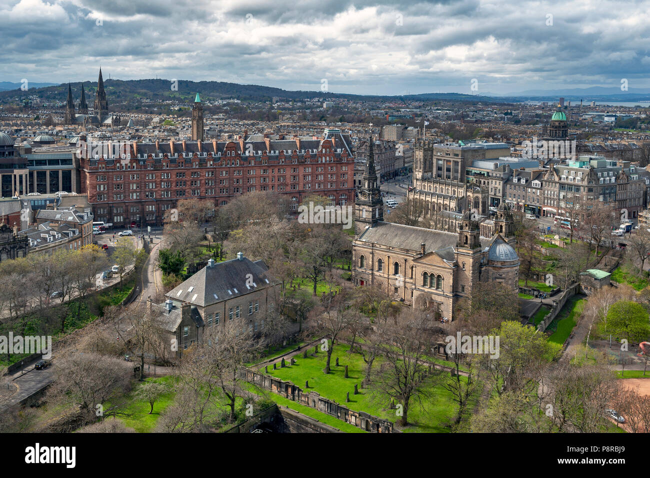 Old town Edinburgh from Princess Street Gardens towards the Parish