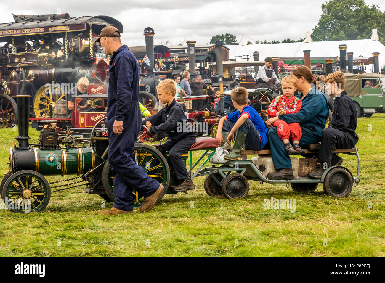 Miniature traction engines on display at Astle Park steam festival Chelford,Cheshire, United Kingdom Stock Photo
