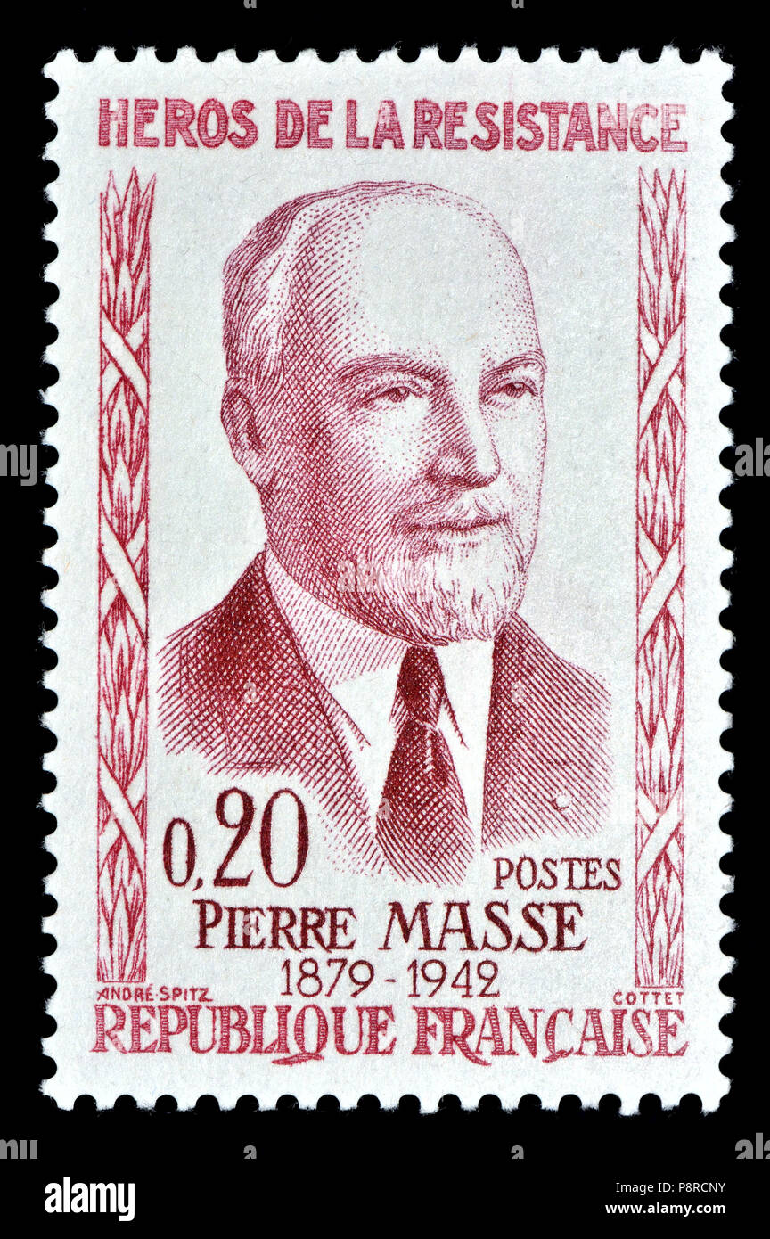 French postage stamp (1960) : Pierre Masse (1879-1942) French lawyer and senator, died in Auschwitz, October 1942 Stock Photo