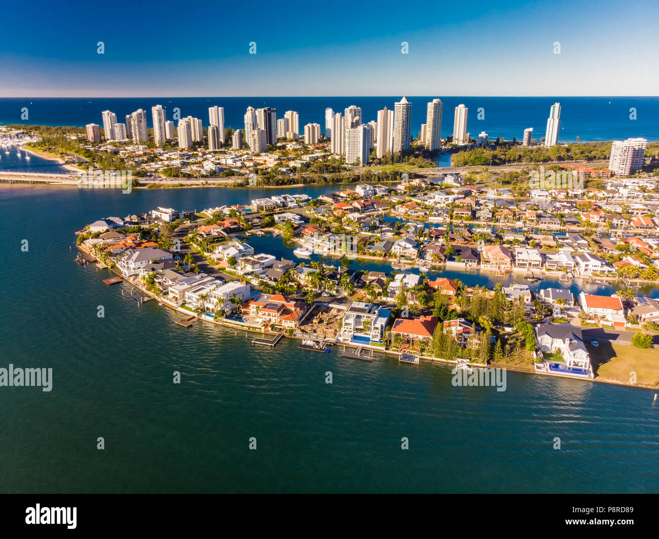 Aerial view of Surfers Paradise and Southport on the Gold Coast, Stock Photo
