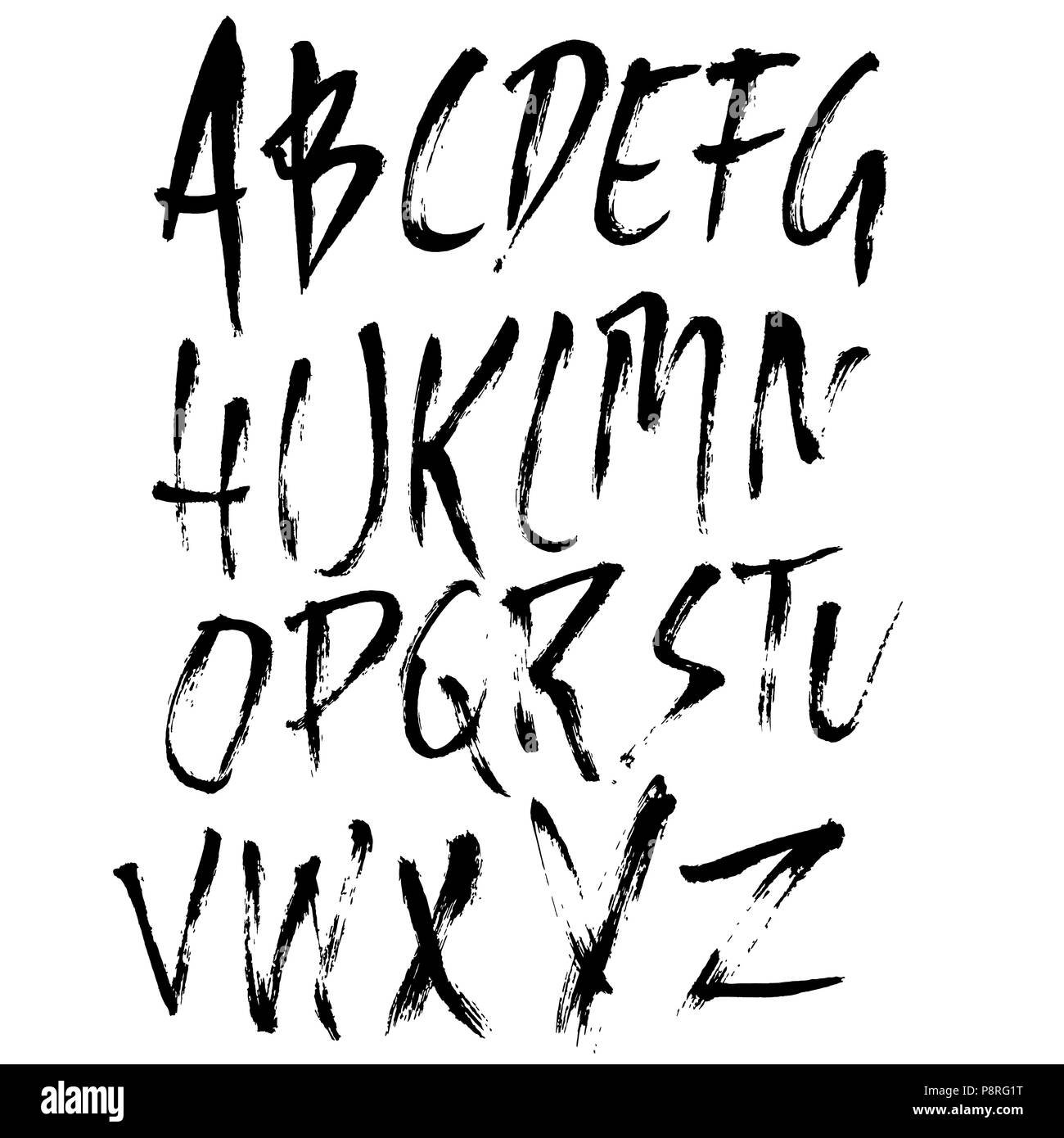Hand drawn dry brush lettering. Grunge style alphabet. Handwritten font ...