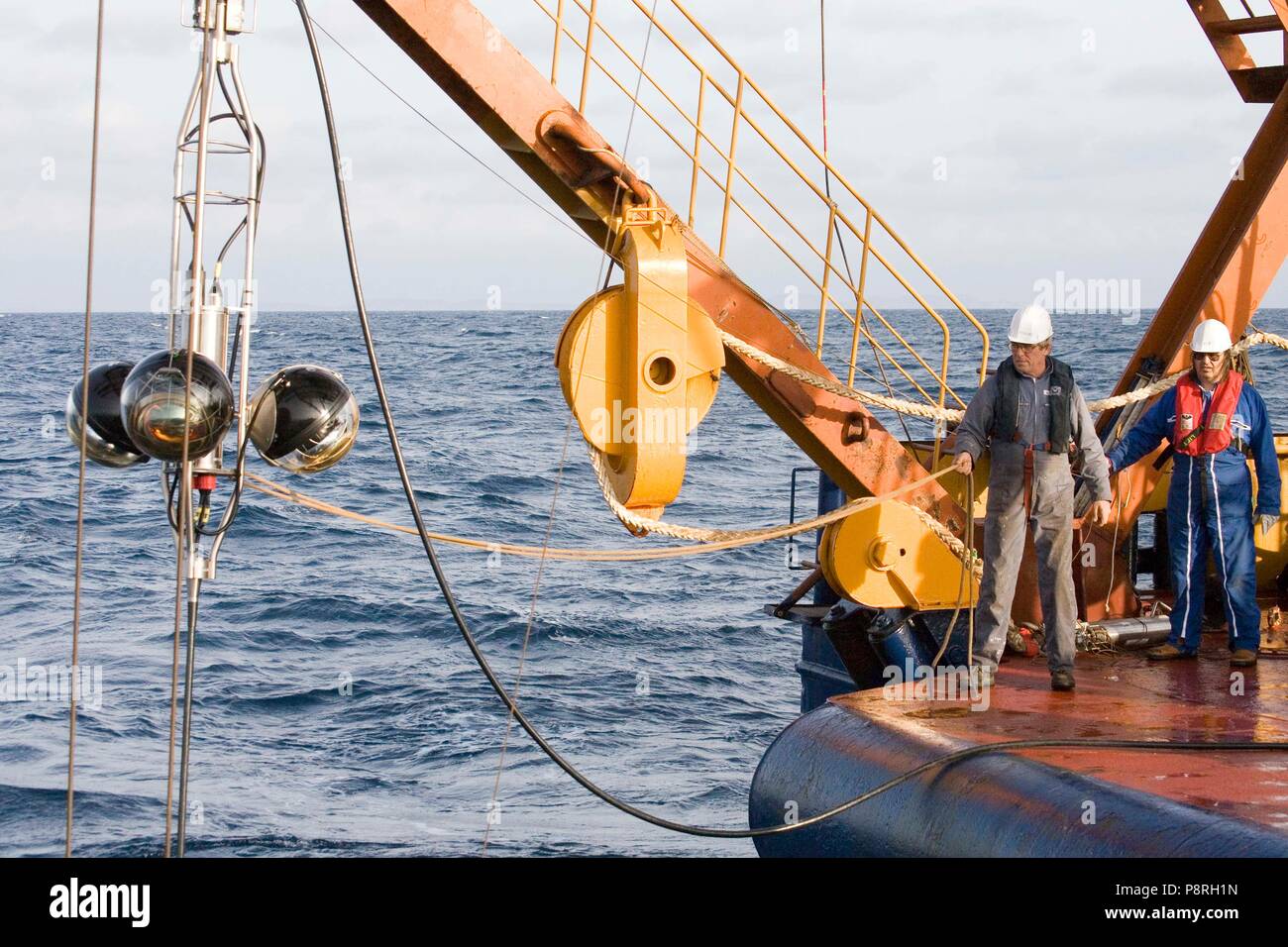 Deployment of Antares deep sea camera;s on the Mediterranean Stock Photo