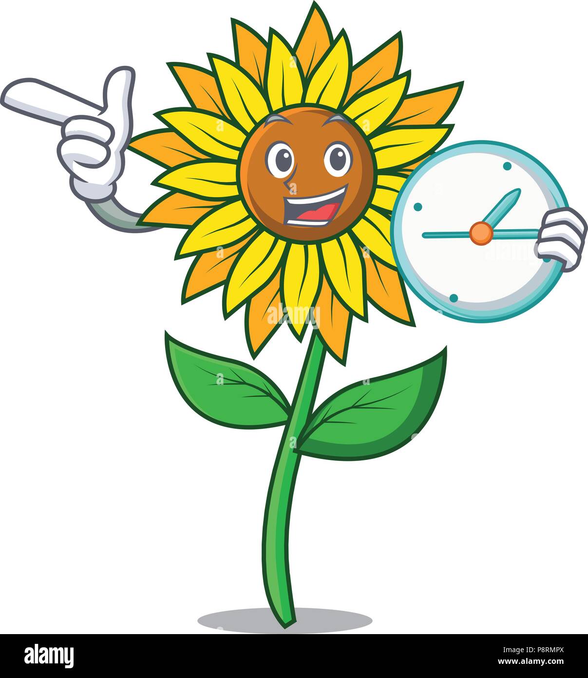 With clock sunflower character cartoon style Stock Vector Image & Art ...
