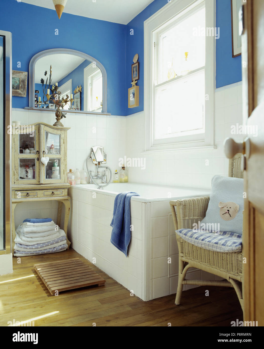 Traditional blue and white family bathroom Stock Photo