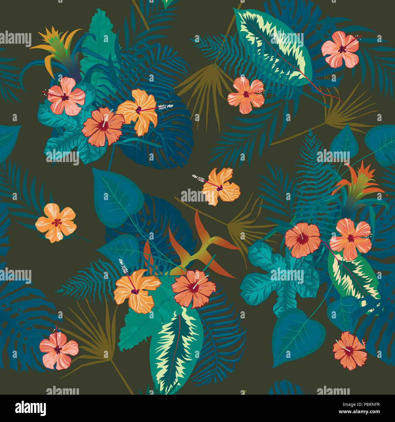 Seamless vector vintage exotic style pattern with flowers, leaves Stock ...