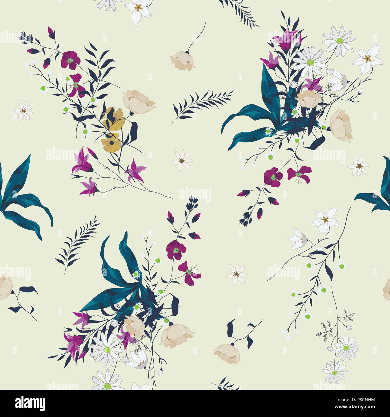 Seamless vector floral pattern with wild flowers Stock Vector Image ...