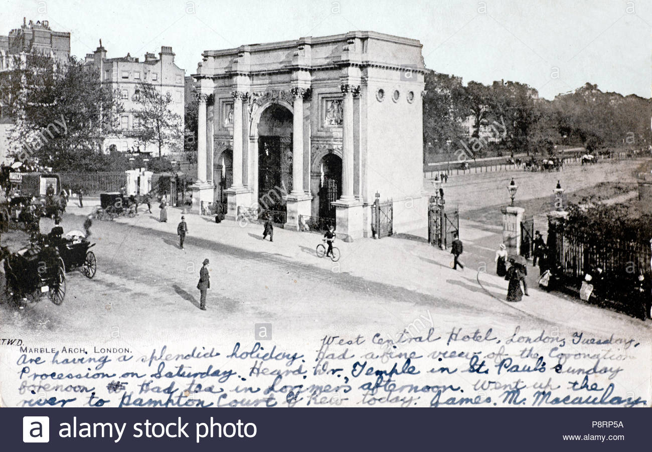 Marble Arch London, vintage postcard from 1902 Stock Photo