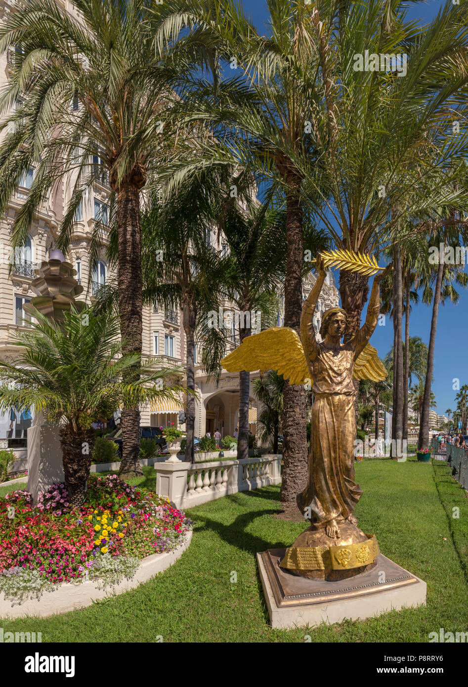 The Golden Palm statue in front of the Carlton hotel, Cannes,  France Stock Photo