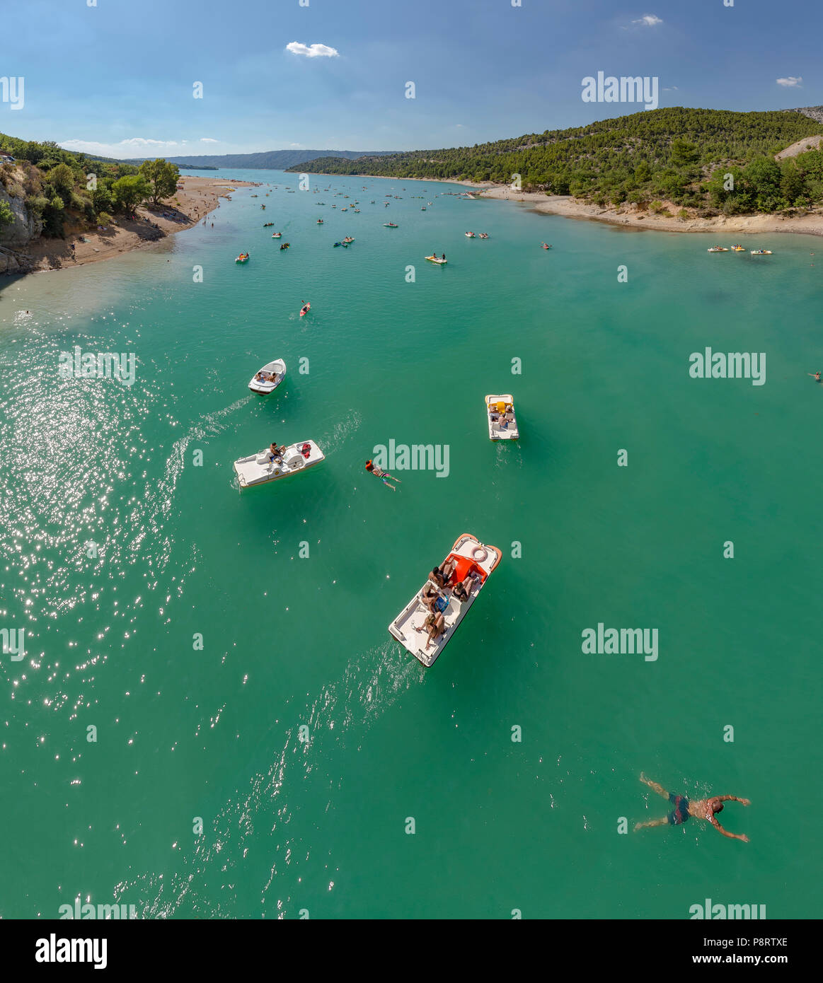 Pedal boats at the estuary of the du Verdon, lake Sainte Croix