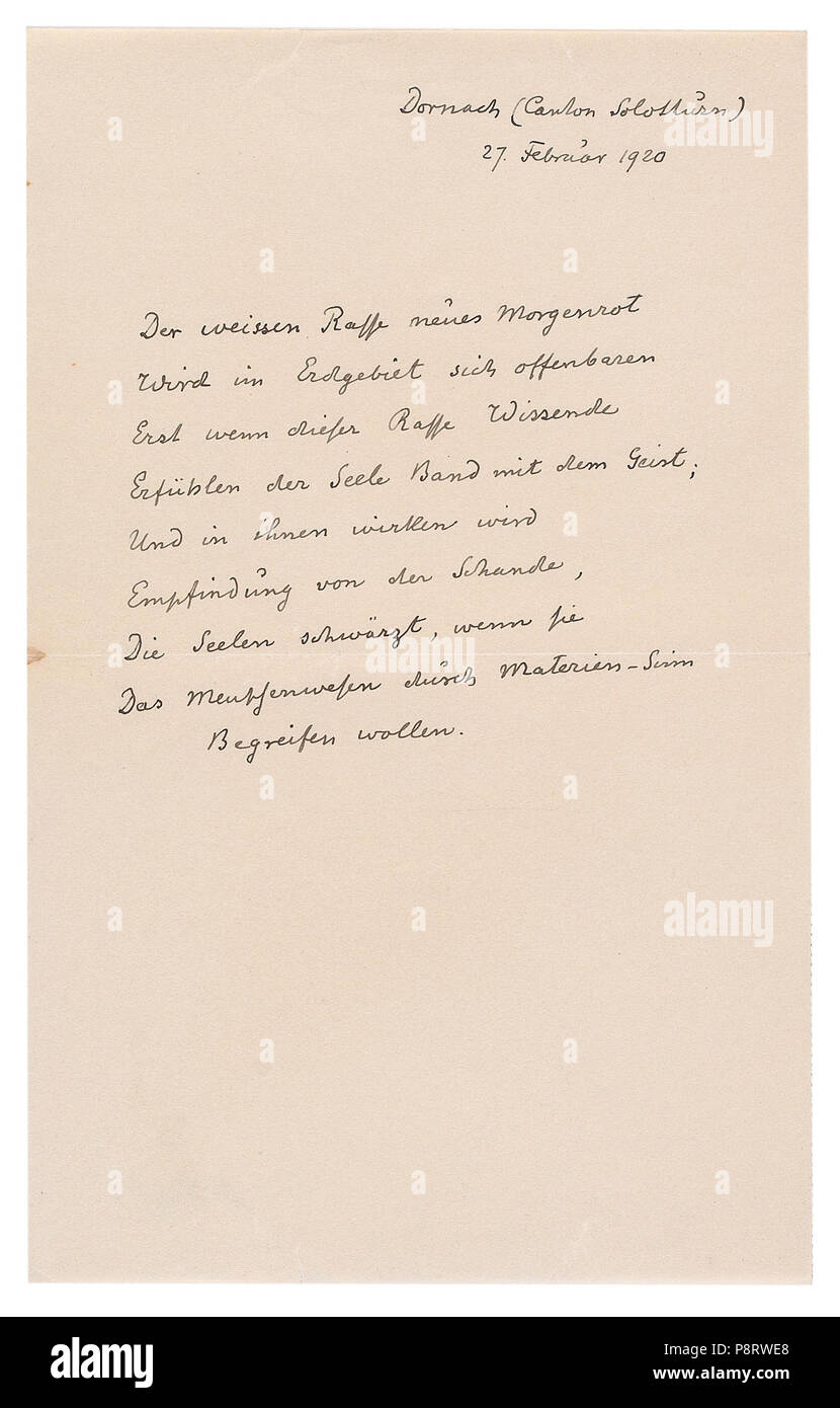 .   484 Rudolf Steiner Brief an Teschner 1920-02-27 Beilage Stock Photo